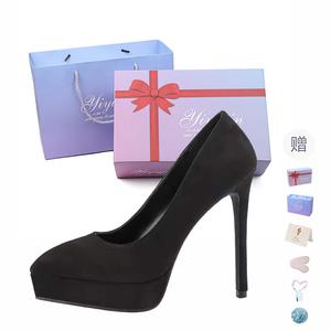 Take the Qin Стройные каблуки на шпильке 12 см женские - черная замша 12 см [подарочный набор] (с подарком), цвет Black Suede 12cm[Gift Box Set](Gift Included)