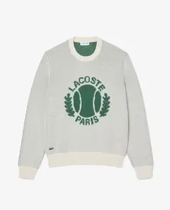 Мужской хлопковый свитер с классическим жаккардовым узором белого цвета Lacoste, белый