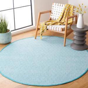 Ковер SAFAVIEH, 183 x 183 см, Montauk Collection, круглый, Ivory & Aqua, ручной работы, плоское плетение, хлопок, идеально для помещений с высокой проходимостью в гостиной, спальне (MTK515A)