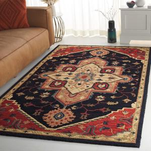 SAFAVIEH, 153 x 244 см, Heritage Collection Area Rug, Navy & Red, Traditional Oriental Design, Handmade Wool, Ideal for The Living Room, Bedroom, Dining Room (HG929N-5)