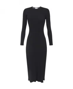 Трикотажное платье в рубчик с поясом Elisabetta Franchi, черный