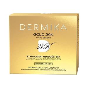 Инъекция молодости 55+, крем-стимулятор на день и ночь, 50 мл Dermika, Gold 24K Total Benefit
