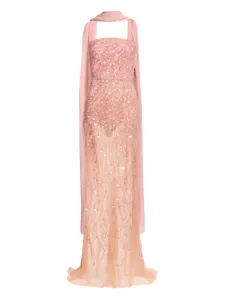 Макси-платье без бретелек с вышивкой из бусин Elie Saab, розовый