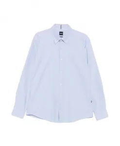 Светло-Голубая рубашка с планкой на пуговицах и логотипом. Hugo, синий