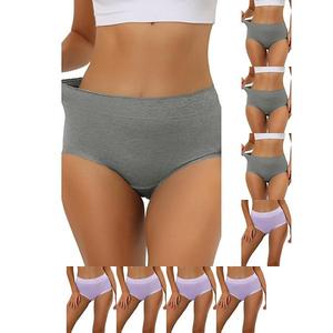 9 пар женских хлопковых трусов с высокой талией, кружевной отделкой, эффектом контроля живота и полным покрытием Inspire Chic, Gray Purple