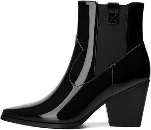 Модные и мягкие эластичные ботильоны, заостренные толстые каблуки, средние каблуки, женские ботильоны, женская обувь для работы, улицы и банкетов. CDXJHYMY, Black Patent