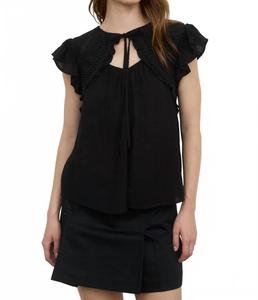 Женский топ с вырезом-замочной скважиной, короткими рукавами и кружевной отделкой, черный цвет Blu Pepper