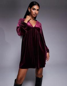 Бархатное мини-платье New Look бордового цвета