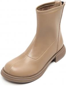Женские кожаные эластичные ботильоны Челси на низком широком каблуке, с круглым носком, задней молнией, водонепроницаемые, теплые, с нескользящей подошвой, повседневные зимние снежные ботинки DONRRNDK, Khaki-1