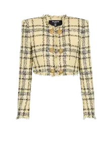 Укороченный жакет из твидa с блестками Balmain, желтый