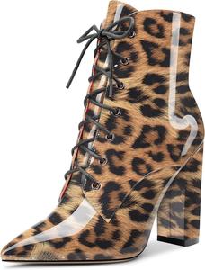 Женские ботильоны Aachcol, короткие ботинки с закрытым заостренным носком, на массивном высоком каблуке, лакированные, на шнуровке, каблук 4 дюйма, Multicolor A