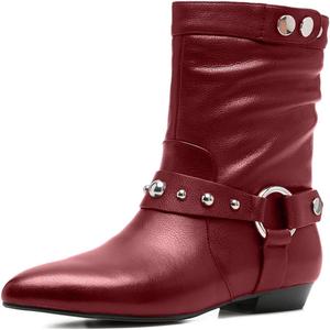 Ботильоны Olomisa для женщин с заостренным носком, плоским каблуком, заклепками и ремешком, на молнии, Red