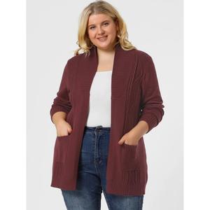 Женский цельный свитер больших размеров свободного кроя с открытой передней частью и длинными рукавами в стиле кимоно, свитер, кардиган Agnes Orinda, коричневый