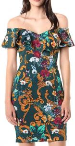 Платье Guess Off The Shoulder Shaye, Gilded Garden Peacock Teal