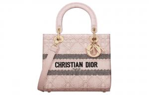 Сумка Lady D-Lite из рафии среднего размера розовая DIOR