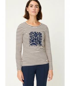 Женская футболка в полоску и с аппликационным принтом Olsen, Classic beige melange