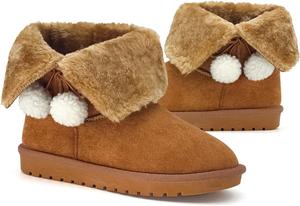 Детские зимние ботинки Sharllen для девочек, теплые снежные ботинки, уютные пушистые ботинки на голенище для детей, мальчиков, уличная модная обувь для маленьких и старших детей, Brown