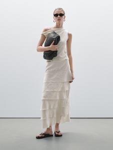 Хлопковый топ с драпировкой и узлом Massimo Dutti, кремовый