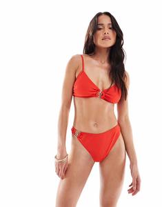 Плавки бикини с завитками в красном цвете New Look