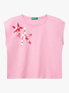 Детская футболка без рукавов с вышивкой в виде морской звезды и пайетками Benetton, Pink