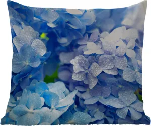 Подушка для улицы - Гортензия - Капли воды - Цветочный - Ботанический - Синий - 40x40 см - Водонепроницаемая - Подушка для отдыха - Подголовник - Внутренняя часть - Обивка с изображением MuchoWow
