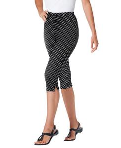 Леггинсы-капри большого размера из эластичного хлопкового трикотажа с принтом Woman Within, Black dot