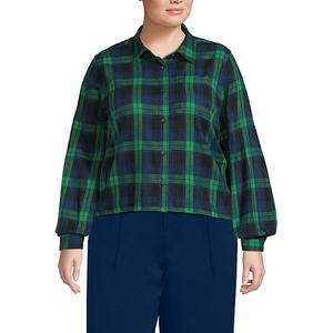 Фланелевая рубашка кроп плюс сайз Lands' End, Clover Navy Plaid