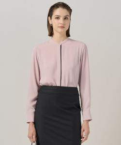 Блузка с воротником-стойкой из атласа и амунзена со спинкой