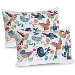ABAKUHAUS Folk Чехлы для подушек, набор из 2 шт., абстрактный дизайн, милые птицы с традиционными орнаментами на однотонном фоне и листьях, чехол для подушки с декоративным принтом, 80 x 40 см, многоцветный