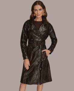 Женский двубортный тренч с поясом Donna Karan New York, Brown Foil