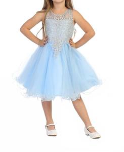 Золотое платье с переливающимся бисером нежно-голубого цвета Bijan Kids, голубой