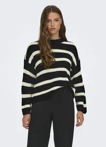 Вязаный свитер JDY "JDYJUSTY L/S STRIPE PULLOVER KNT NOOS", цвет Black Stripes:Eggnog