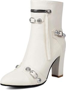 Abborora Женские ботильоны на высоком каблуке с круглым носком и задней молнией, повседневные модные вечерние туфли