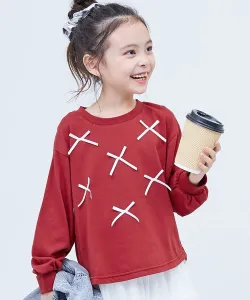 Детская футболка с длинными рукавами и закругленным низом Tokimeki Ribbon Round Hem Long Sleeve T-Shirt для девочек, размер 26SS Devirock, цвет D Red