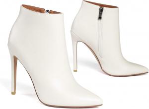 Женские ботильоны LEHOOR на шпильке с заостренным закрытым носком, боковой молнией, 5-дюймовым высоким каблуком, лакированная кожа, лаконичные элегантные офисные туфли, White