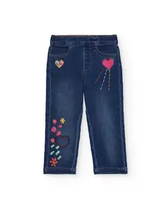 Джинсы-леггинсы для девочек с вышивкой в виде сердечек и цветов Tuc tuc