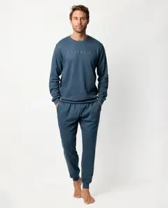 Длинная мужская пижама из хлопкового трикотажа синего цвета Admas