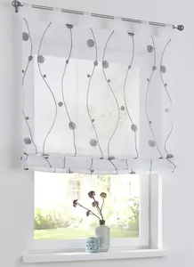 Римская штора Nelly на петлях, белая, полупрозрачная с вышивкой, современный серый, полиэстер, простая в уходе, Ш x В 120 x 140 см Kutti