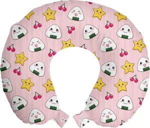 Подушка для шеи ABAKUHAUS Japan Travel Pillow, дизайн с японской кухней, дорожный аксессуар из пеноматериала для самолета и автомобиля, 30 x 30 см, разноцветный розовый Abakuhaus