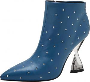 Женские ботильоны YDN с заостренным носком и заклепками, модные высокие каблуки, боковая молния, зимние короткие ботинки, размеры 4-16 US, Blue