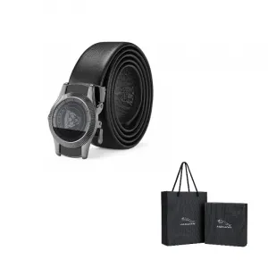 JAGUAR Кожаный ремень из коровьей кожи мужской черный шириной 3.5 см, Black