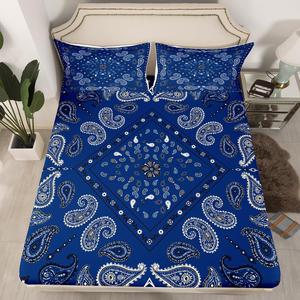 Erosebridal Комплект постельного белья Mandala Fitted Sheet Tie Dye Spiral с бохо-узором пижали и спиральным принтом в синем цвете из дышащего материала, Multi 54