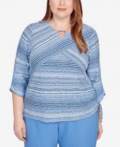 Вязаный топ больших размеров в полоску с текстурным рисунком Alfred Dunner, Perriwinkle