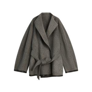 ELLE Пальто женское темно-серое с лацканами утепленное прямое