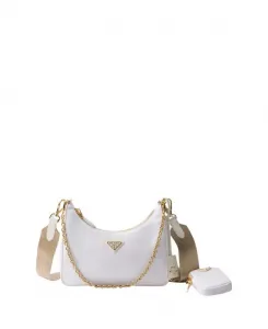 Сумка из переиздания 2005 года, нейлоновая, с мини-сумочкой из сафьяновой кожи. Prada, белый