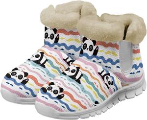 Женские зимние ботинки с плюшевой подкладкой, теплые уличные ботильоны от скольжения для холодной погоды Glomenade, Geometric Cute Panda