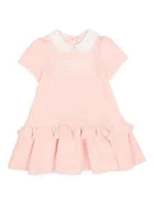 Платье с оборками и воротником Fendi Kids, розовый