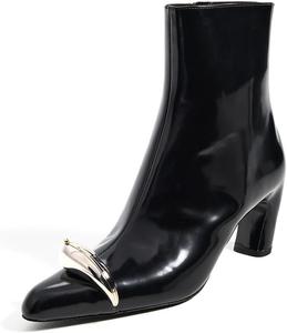 Женские ботильоны из кожи с заостренным носком, массивным каблуком и короткой голенью, нарядные ботинки на молнии, удобные, для осени и зимы, модные ботильоны XBKXMK, Black