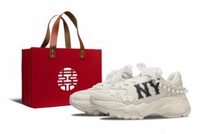 MLB Женские белые кроссовки Big Ball Chunky Floral Box с нескользящей подошвой и износостойким верхом