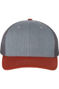 Регулируемая бейсболка дальнобойщика Richardson Snapback, цвет heather grey/ charcoal/ dark orange